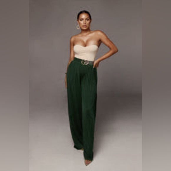 JLUXLABEL Green Half Dollar Pleated Wide Leg Pants - Picture 1 of 2